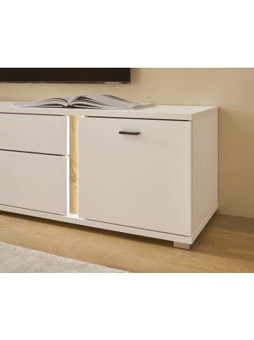 Furn.Design TV-Lowboard weiß matt, Eiche Wotan 201 cm, TV Unterteil inkl. Frontbeleuchtung