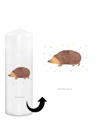 Mr. & Mrs. Panda Kerze Igel Herzen ohne Spruch in Weiß
