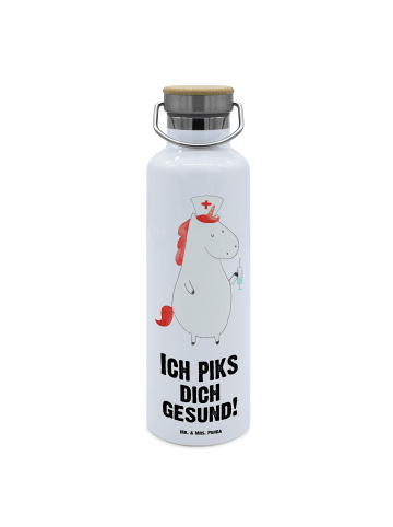 Mr. & Mrs. Panda Wasserflasche Einhorn Krankenschwester mit Spruch in Weiß