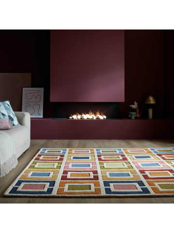 KADIMA DESIGN Wollteppich Geometrisch, Retro-Stil, Wohnzimmer in Multicolor-Orange