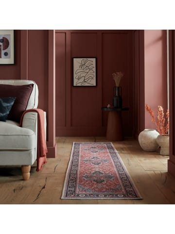 KADIMA DESIGN Maschinenwaschbarer Vintage-Teppich aus recycelten Fasern, rutschfest in Rot