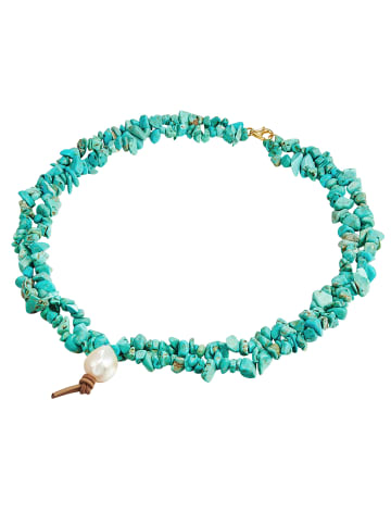 Valero Pearls Kette aus Sterling Silber mit Türkis (rek.) und Süßwasser-Zuchtperle in türkis