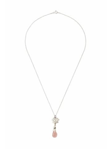 Gemshine Halskette mit Anhänger YOGA Lotusblume und Rosenquarz in silver coloured