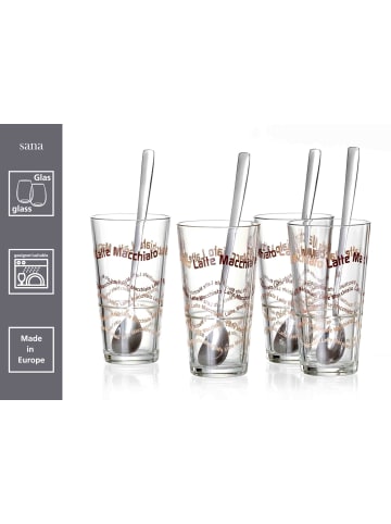 Ritzenhoff & Breker 4er Set Latte Macchiato Gläser + Löffel Sana 370 ml transparent in transparent