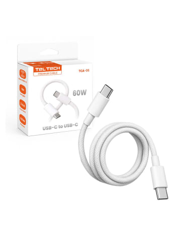 Wisam Teltech Kabel 3A USB-C USB-C 60W 1m weiß geflochten TCA-06