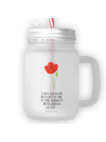 Mr. & Mrs. Panda Trinkglas Mason Jar Blume Mohnblume mit Spruch in Transparent