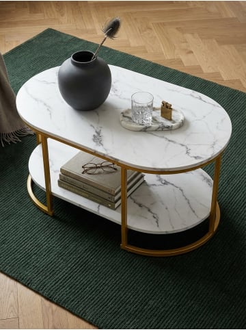 KADIMA DESIGN Couchtisch 100x60x45 cm mit Marmor Optik, Design Wohnzimmertisch in Weiß