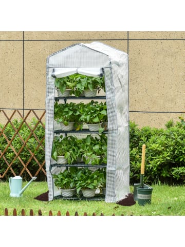 Outsunny Gewächshaus,70L x 50B x 160H cm,Weiß+Grau