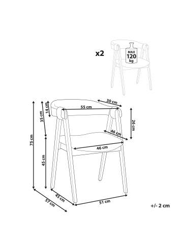 Beliani 2er-Set Esszimmerstuhl DAY in Beige/Braun