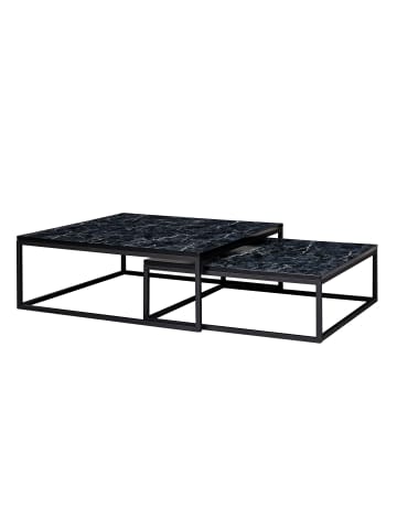 KADIMA DESIGN MARMIX Couchtische 2er Set: Quadratisch, Marmoroptik, Metallgestell in Schwarz