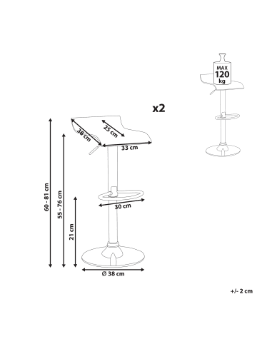 Beliani 2er-Set Drehhocker NEUM in Transparent/Silber