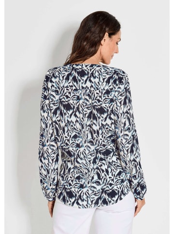 GOLDNER Blusenshirt Florale Druckbluse mit V-Ausschnitt in marine / weiß / gemustert