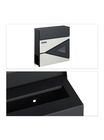 relaxdays Briefkasten in Schwarz/ Silber - (B)37 x (H)37 x (T)11 cm