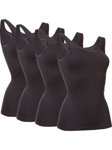 Con-ta Baumwolle, Feinripp Unterhemd 4er-Pack in schwarz