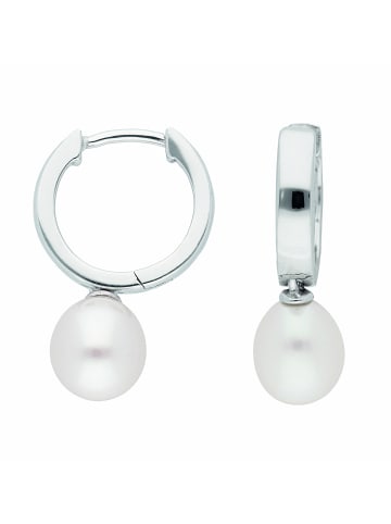 Adeliás Damen 925 Silber Ohrringe / Creolen mit Süßwasser Zuchtperle Ø 14,6 mm in vergoldet