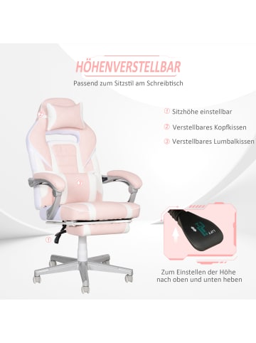 HOMCOM Gamingstuhl-63L x 63B x 115,5-123H cm-Rosa