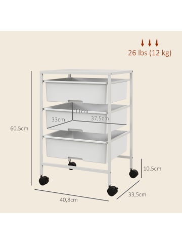 HOMCOM Rollwagen in Weiß 40,8L x 33,5B x 60,5H cm