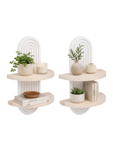 relaxdays 2 x Wandregal in Weiß/ Natur - (B)21,5 x (H)35 x (T)12 cm