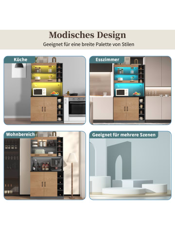 ABRIHOME Küchenschrank in Natürlich mit LED Beleuchtung 100x47x187 cm 
