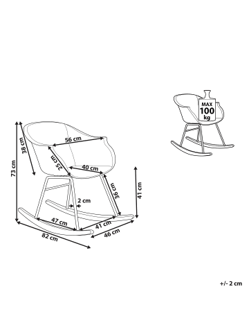 Beliani Schaukelstuhl HARMONY in Rosa/Schwarz/Braun - (W) 56 x (H) 73 x (L) 82 cm