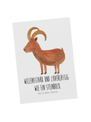 Mr. & Mrs. Panda Postkarte Sternzeichen Steinbock mit Spruch in Weiß