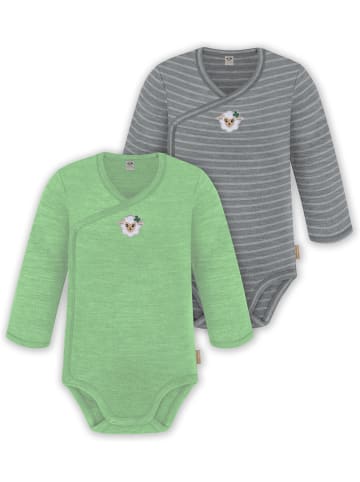 Normani Outdoor Sports 2er Set Unisex Baby Wickelbody Langarm-Strampler in Grün/Grau