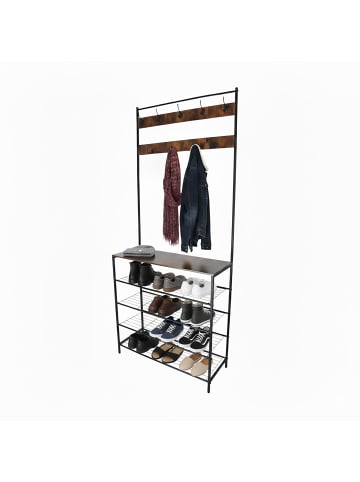 relaxdays Garderobenständer in Schwarz/ Dunkelbraun - (B)80 x (H)190 x (T)30 cm