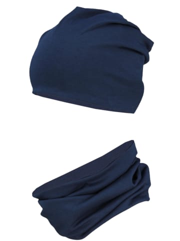 TupTam Unisex Set Kinder Beanie Mütze Schlauchschal in dunkelblau