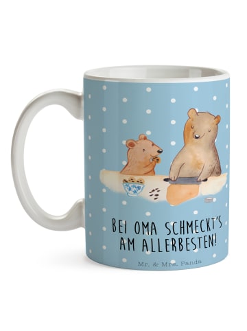 Mr. & Mrs. Panda Kaffeebecher Oma Backen mit Spruch in Blau Pastell
