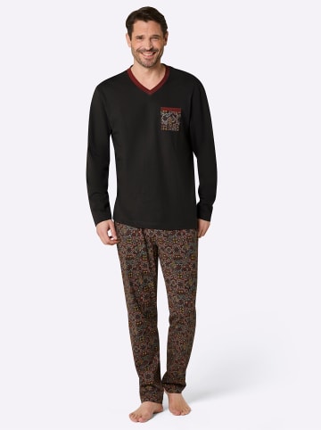 WITT WEIDEN Schlafanzug in graphit-rotbraun-bedruckt