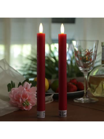 MARELIDA 2x LED Stabkerze LINA Rustik-Optik Echtwachs H: 25cm in rot