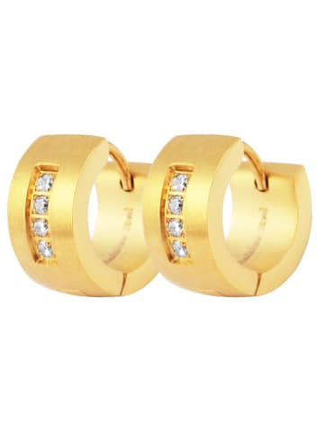 Adeliás Damen Ohrringe – Klappcreole aus Edelstahl mit Strass Steinchen in gold