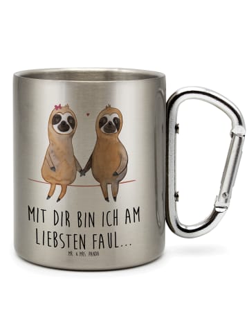 Mr. & Mrs. Panda Edelstahlbecher Faultier Pärchen mit Spruch in Silber