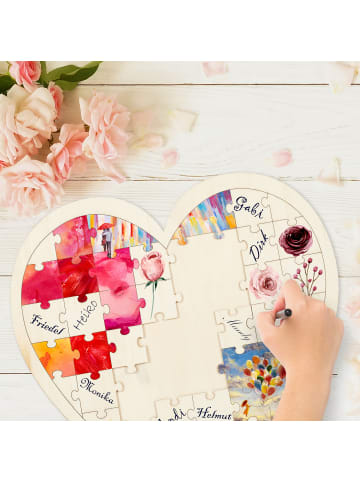 10x Herzpuzzle in Natur
