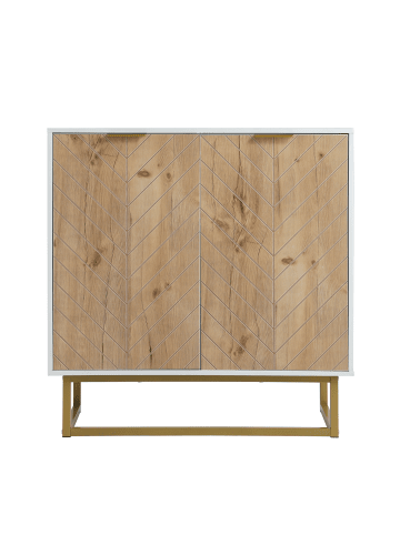 Home Nature Wohnkonzept Holzschränke in Weiß & Naturholz mit Goldbeinen 80x40x80.8 cm