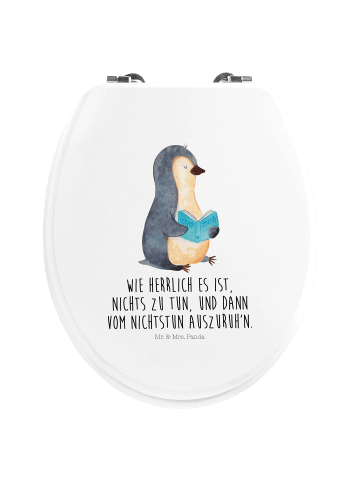 Mr. & Mrs. Panda Toilettendeckel Pinguin Buch mit Spruch in Weiß