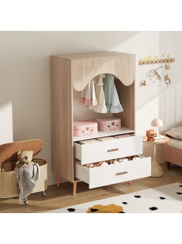ABRIHOME Kleiderschrank in Weiß Natur mit Stange Schubladen 80x46x141,5 cm