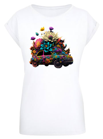 F4NT4STIC Extended Shoulder T-Shirt Blumen Auto Tee in weiß