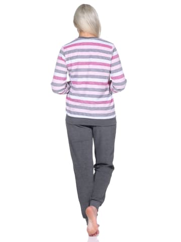 NORMANN Frottee Pyjama langarm Bündchen Blockstreifen - 75811 in rot