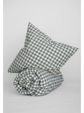 MELA Perkal Bettwäsche Set Style MAJULI Check in herbal green - naturweiss karo