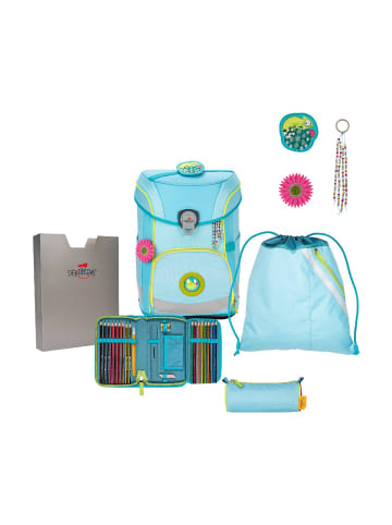 DerDieDas Schulranzen Set 5-tlg. ErgoFlex Easy Exklusiv LED Primavera  2023 in blau