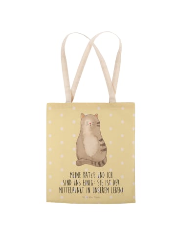 Mr. & Mrs. Panda Stofftragetasche Katze Sitzen mit Spruch in Gelb Pastell