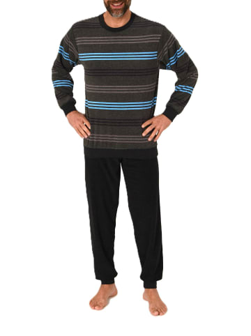 NORMANN Langarm Schlafanzug Frottee Stretch Pyjama Bündchen - 86771 in blau