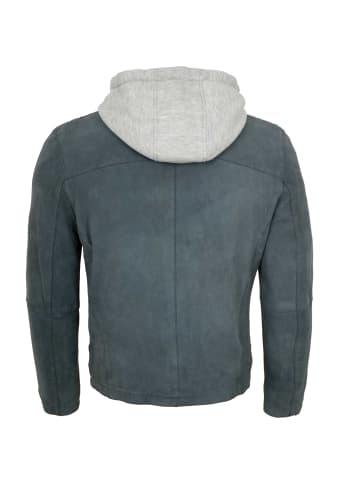 Milestone Lederjacke Kapuze Lammvelour in Jeansblau