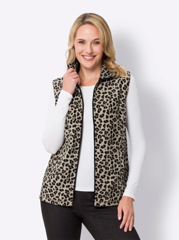 Sieh an! Fleece-Weste in sand-schwarz-bedruckt