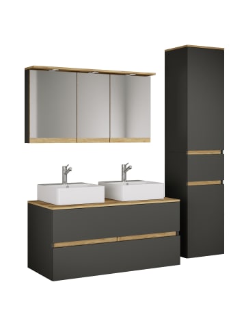 VCM 5-tlg. Badmöbel-Set mit Waschbecken Cosila-A 111cm in Anthrazit / Honig-Eiche