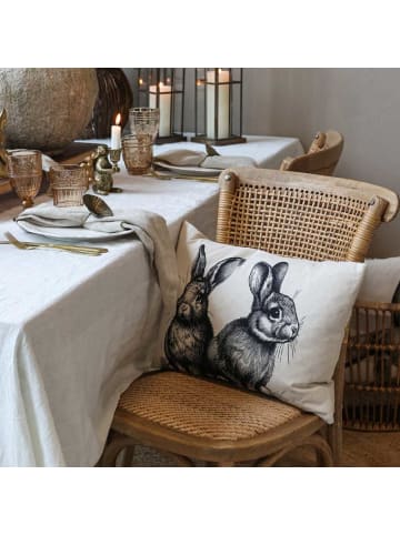 Chic Antique Kissenbezug mit 2 HASEN Beige 25x50 cm