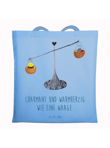 Mr. & Mrs. Panda Shopping Tasche Sternzeichen Waage mit Spruch in Sky Blue