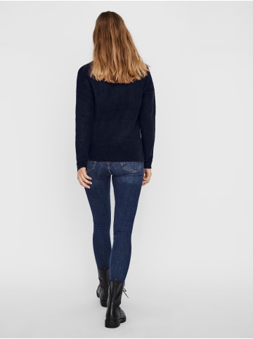 Vero Moda Strickpullover V-Ausschnitt Langarm Sweater VMCREWLEFILE in Navy