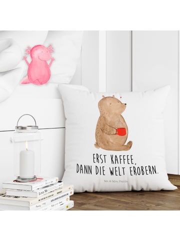 Mr. & Mrs. Panda Kopfkissen Bär Kaffee mit Spruch in Weiß